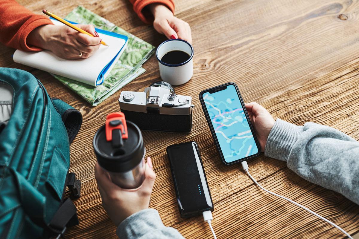 view of a mobile device planning distance between lodging